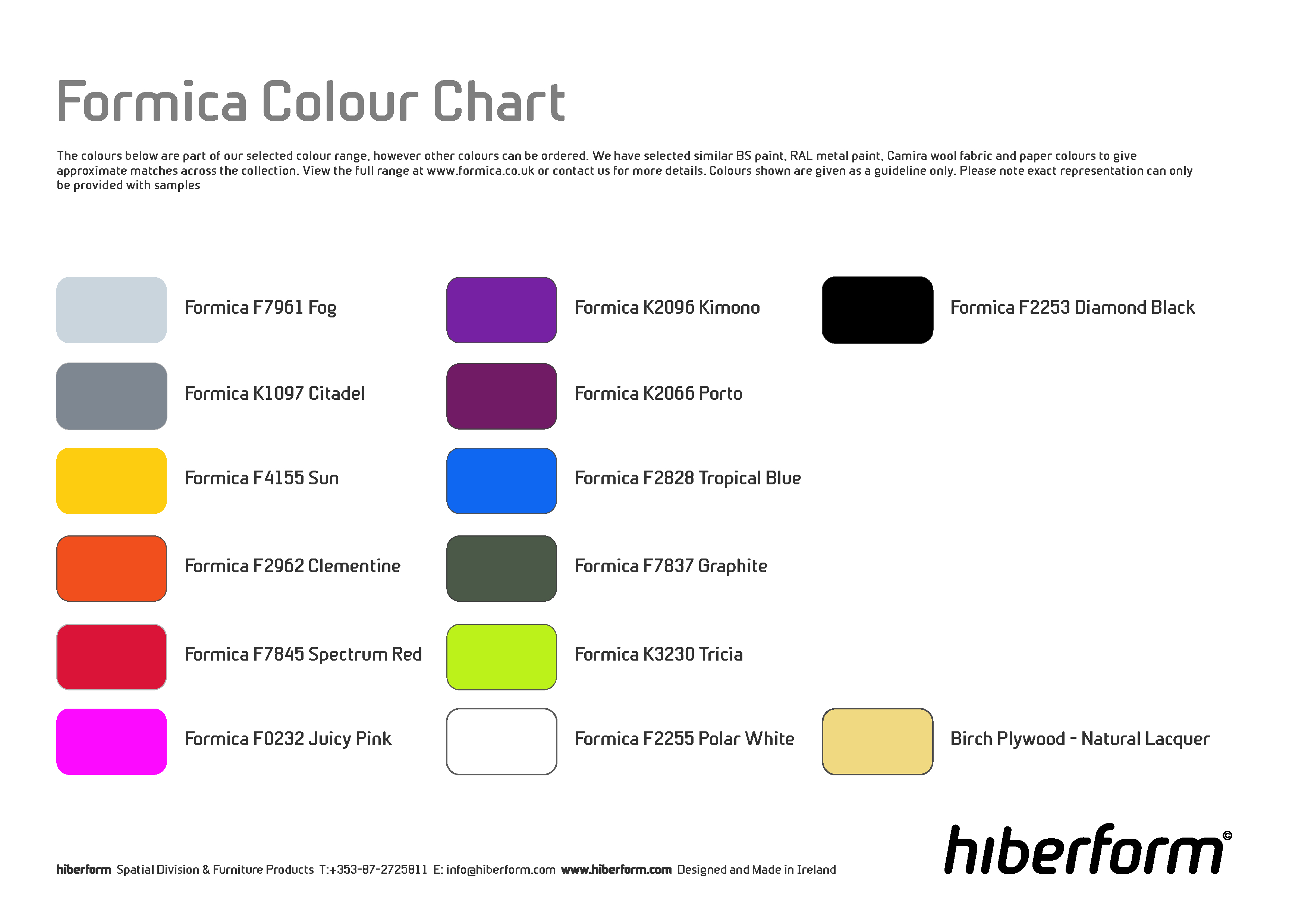Formica Colour Chart
